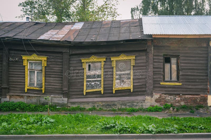 Village houses in Russia. Russian rural landscape. Collapsing wooden house. Village houses in Russia. Russian rural landscape. wooden house stock images