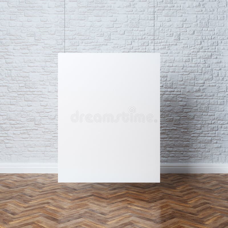 White Brick Wall Interior Design With Blank Frame stock photos