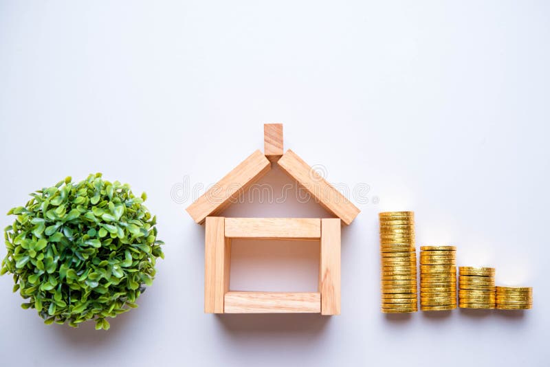 Wood block as house. Real estate business concept royalty free stock photos