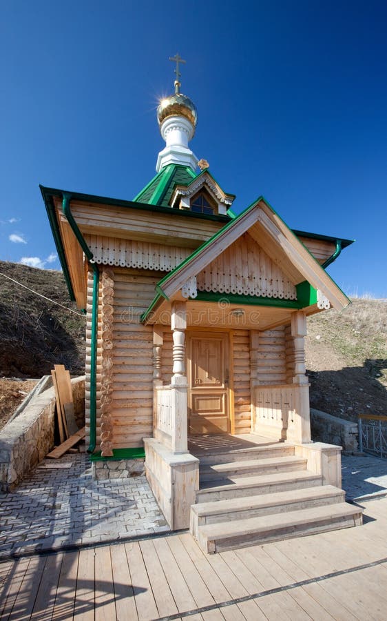 Wooden chapel. Russia. White mountain stock photography