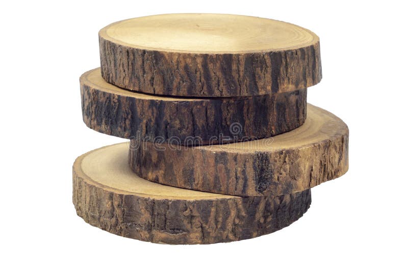 Wooden beer or coffee coasters isolated on white background with clipping path. Wooden coasters isolated on white background with clipping path stock photo