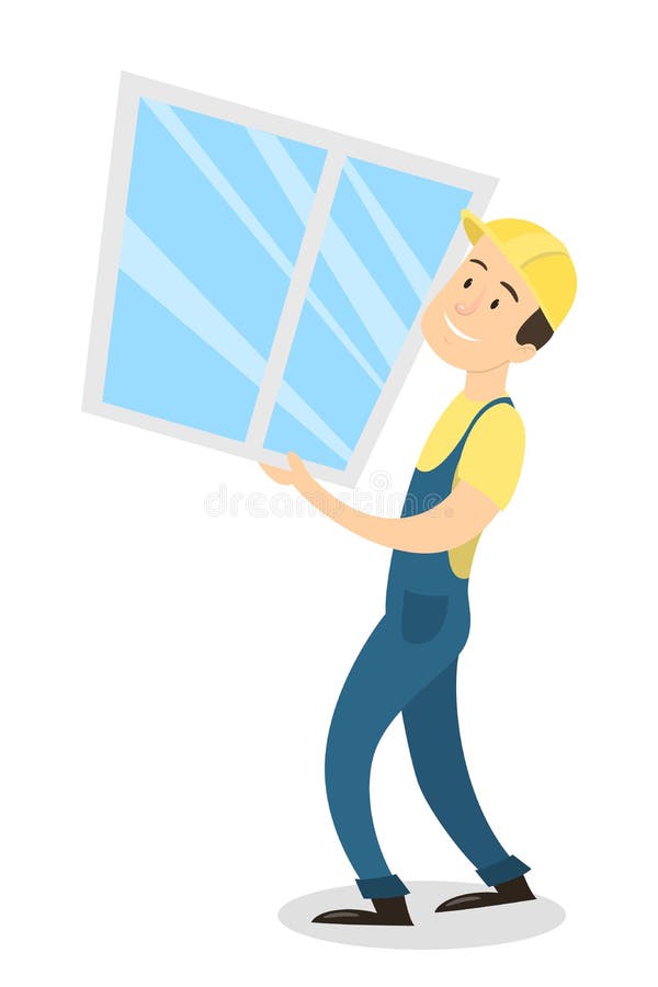 Worker with window. stock illustration