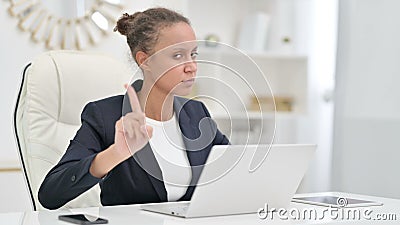 Serious African Businesswoman with Laptop saying No with Finger stock footage