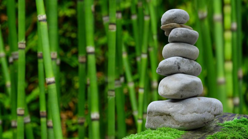 stones, bamboo, green, 4k (horizontal)
