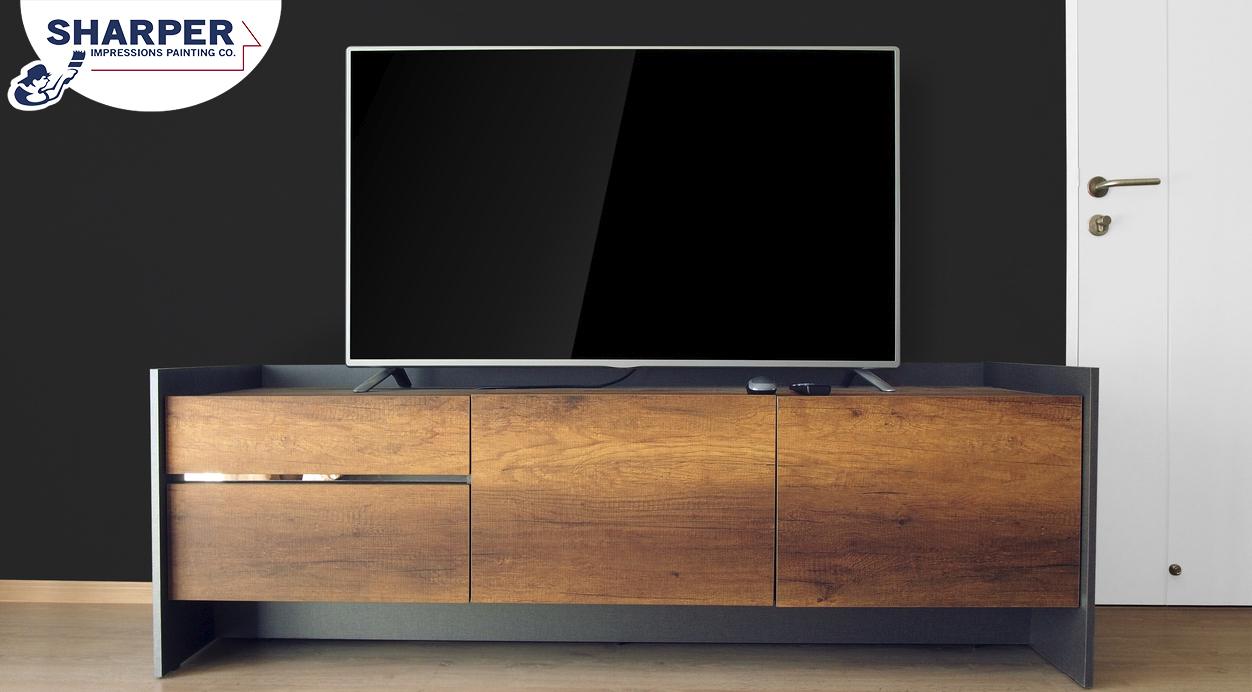 dark wall color behind a flat screen tv